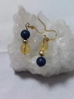 シトリンピアス　ラピスラズリピアス　天然石ピアス　金運UPピアス　樹脂ピアス