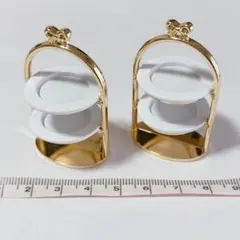 2個 アフタヌーンティースタンド 合金 ミニチュア ドールハウス ハンドメイド