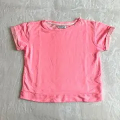 ザラ ZARA トラファルック 半袖スウェット M 蛍光ピンク ロールアップ