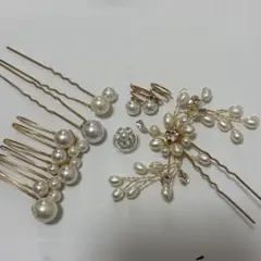 ヘアピン セット フラワー パール風 ゴールド ヘッドドレス 結婚式 ブライダル