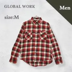 グローバルワーク　チェックシャツ　カジュアルシャツ　長袖シャツ　袖口ロールアップ