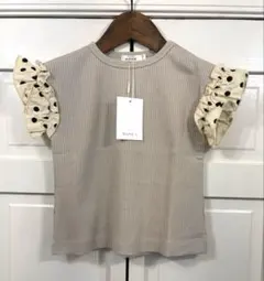 新品タグ付き ペアマノン ワッフル袖フリルカットソー 半袖 ドット110㎝