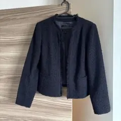 ネイビー ノーカラージャケット フリンジディテールのサムネイル