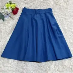 【アプワイザーリッシェ】ベルト付フレアスカート 青(2 M)ブルー ミニ丈のサムネイル