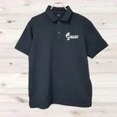 A1548 UNIQLO ポロシャツ 半袖(L) 黒 プリント文字 綿