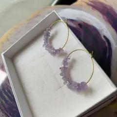 アメジスト　フープ　ピアス　天然石