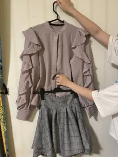 グレイル ブラウス ピンク シャツ 黒 スカート ems ギンガムチェック