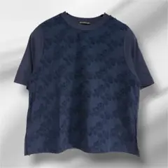 ミズイロインド レース 刺繍 Tシャツ カットソー ネイビー 半袖 日本製のサムネイル