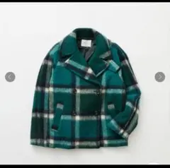 オペークドットクリップ　ビッグチェック　ミドルPコート　グリーン