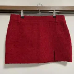 ZARA 赤いツイード風ミニスカート スリット付き