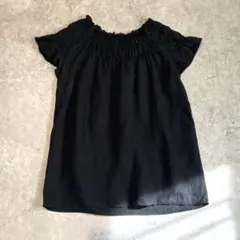 【美品】Khaju SHIPS 麻100% シャーリングブラウス 日本製 黒のサムネイル
