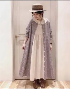 ギンガムチェック ロングワンピース