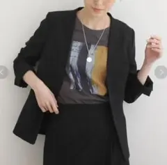 美品★INDIVI インディヴィ★麻混ノーカラーサマージャケット