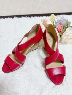 DIANA 赤 クロスストラップ ウェッジヒールサンダル 24.5cm 厚底