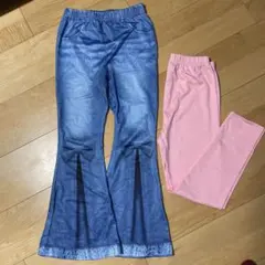 デニム風リボンプリントフレアパンツ&ピンクスパッツ