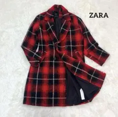 ZARA チェスターコート 赤黒チェック XS