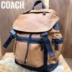 【美品】COACH コーチ バックパック リュック　レザー 茶色×黒 大容量