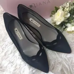 ダイアナ ラメ パンプス 22 本革 黒 ブラック