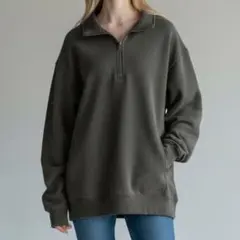 美品 ジーユー GU トレーナー S グレー ハーフジップ ルーズフィット 長袖