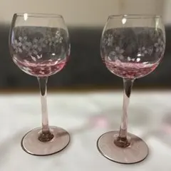 桜模様 ピンクワイングラス 2個セット