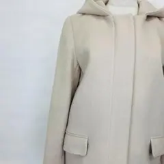 Victorian Lambswool ベージュウールコート 38 フード付き