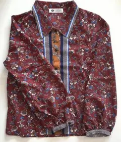 古着　昭和レトロ　柄シャツ　ワインレッド　個性的　お洒落
