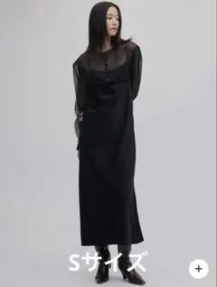 AMERI SHEER LAYERED SATIN DRESS S 黒のサムネイル
