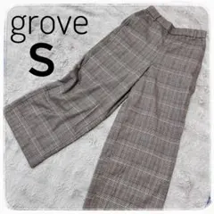 grove レディース　Ｓ　パンツ　ボトムス　ワイド　グレー　チェック　ゴム　冬