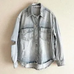 ZARA Gジャン　デニムジャケット ダメージ加工　デニムシャツ　ジージャン