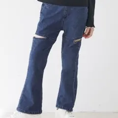 新品未使用 コカ カットアウト デニムパンツ 140 インディゴブルー