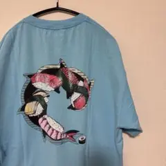 L US 古着 Ｔシャツ 魚 寿司 フード柄