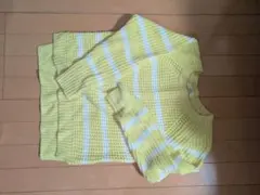 イエロー ホワイト ストライプ 長袖ニット M