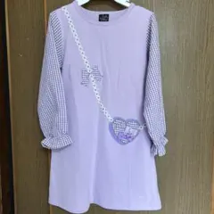 キッズ　紫　ギンガムチェック　ワンピース　長袖　130cm