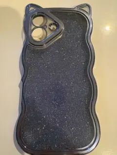 iPhone16 ラメ入りネコ型スマホケース　ブルー