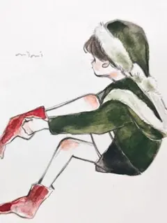 男の子 クリスマス 手描きイラスト アナログイラスト オリジナルイラスト