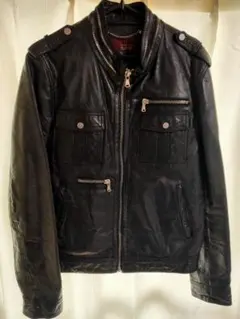 【送料無料】ZARA MAN 本革ブラック レザーシングルライダースジャケット