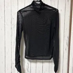 シースルー ハイネック 長袖トップス ブラック