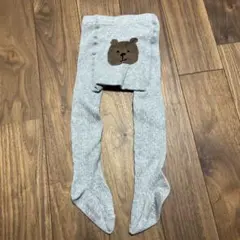 グレー クマ刺繍 ベビータイツ