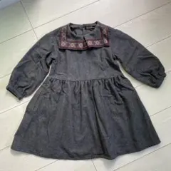 granny branket 110 刺繍付き襟 グレーのフレアドレス