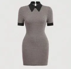 SHEIN チェック柄ミニワンピース 半袖 ブラック/ホワイト
