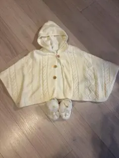 ミキハウス ベビーニットケープ　ポンチョ　サイズフリー（60〜90）+シューズ