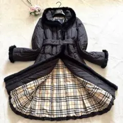美品✨バーバリー ロンドン　ロングダウンコート　ノバチェック 黒　ベルト