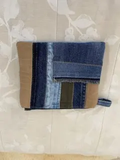 ハンドメイド デニムパッチワーク ポーチ