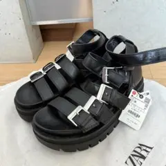 ZARA 厚底 バックル サンダル ブラック