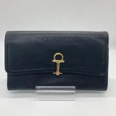 ブラック レザー 長財布 金具式留め具 レディース イエロー