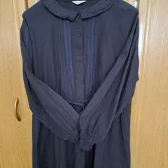 新品 エヘカソポ 丸襟 くるみボタン 七分袖 チュニック ブラック M 