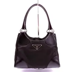 【美品】PRADA プラダ　ナイロン　レザー　ホーボーバッグ　三角ロゴ　肩掛け