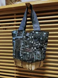 沢クルミ籠　＆　絣に刺子バック　トート　持ち手牛革　ハンドメイド