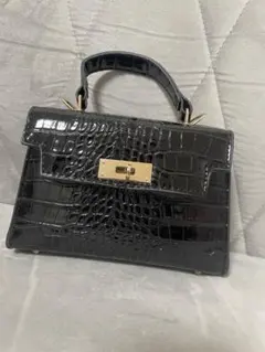 ブラック クロコダイル風ハンドバッグ