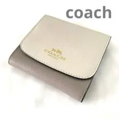 【良品】COACH 三つ折り財布 オフホワイト/グレー